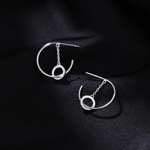 Geometric C-Shape Double Circle Dangle Earrings Brass Cubic Zirconia Micro Pave Jewelry For Women
