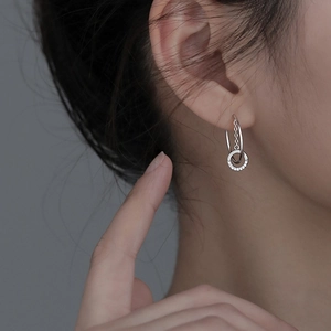 Elegant silver C-shaped double hoop drop earrings with sparkling cubic zirconia pavé