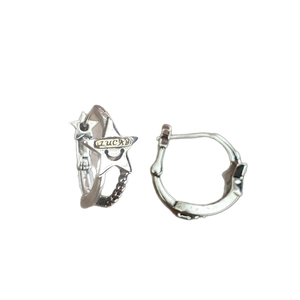 Retro S925 silver star hoop earrings featuring Lucky letter engraving and vintage finish