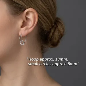S925 silver C-shaped hoop earrings with micro-pave small circle and delicate chain