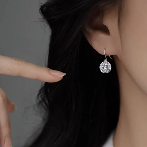 Boucles Oreilles Pendantes Zircone Ronde Pour Femmes Bijoux Cuivre Géométriques Brillants Accessoires Mode Quotidienne