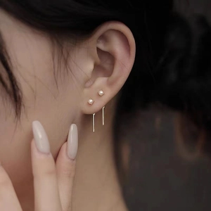 Minimalistische Kupfer Künstliche Perlen Durchzieher Ohrringe Mit Langer Kette Quaste Elegantes High-End Stil Schmuck Zubehör Für Damen