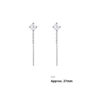 Minimalistische Perlen-Ohrhänger mit Silberketten und 27 mm langem Stab-Design