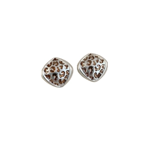 Vintage rhombic leopard print earrings with silver frame and rose gold metal animal texture