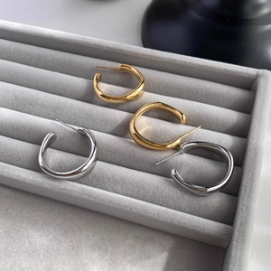 Minimalist Geometric Rectangle Hoop Earrings Copper With 925 Sterling Silver Earring Post Korean Fashion Jewelry