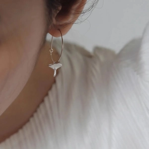 Mushroom Pendant Hoop Earrings Copper Silver Plated Elegant Cute Dainty Jewelry For Women Daily Wear Forest Style