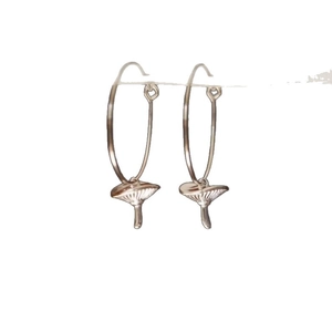 Elegant silver mushroom hoop earrings with detailed forest style pendant for women