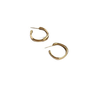 Polished S925 sterling silver gold-plated irregular C-shape earrings for women