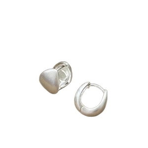 Minimalist matte silver water drop hoop earrings with a brushed metallic texture