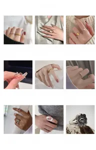 Collage of S925 silver rings featuring starburst, bow, and geometric embossed designs