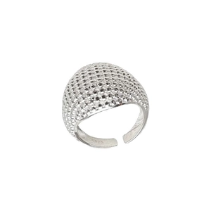 Silver hollow mesh sphere ring in S925 sterling silver with textured dome surface
