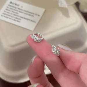Leaf Zircon Huggie Earrings Copper Cubic Zirconia Plant Shaped Minimalist Jewelry For Women Fashion Accessory Gift For Her