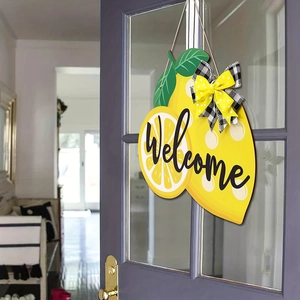 Lemon welcome wooden door sign with yellow bows for summer farmhouse wall decor