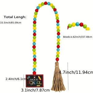 Detail of Back to School colorful wood bead garland with mini blackboard and jute tassel