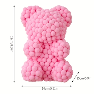 Pink pompom bear gift decoration measuring 22cm in height and 14cm in width