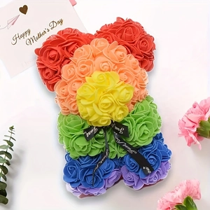 Rainbow foam rose bear with Just for You ribbon and Happy Mother's Day card decoration