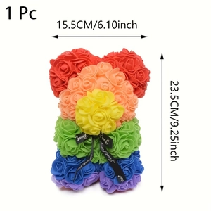 Rainbow PE foam rose bear with Just for you ribbon, 23.5cm height size details
