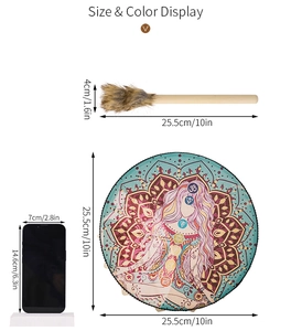 Detailed size specifications of the bohemian shaman drum and sun goddess percussion instrument