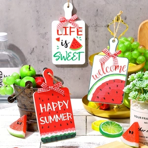 Set de 3 carteles de madera de sandía con lazos para decoración de fiestas de verano