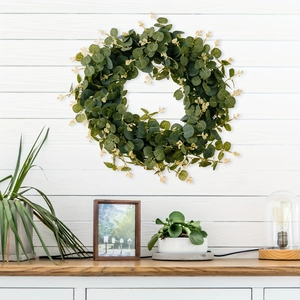 Artificial Eucalyptus Money Leaf Wreath 45cm Greenery Garland For Front Door Wall Hanging Farmhouse Rustic Home Decoration