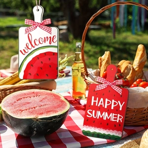 Juego de 2 carteles de madera de sandía para decoración de fiestas de verano