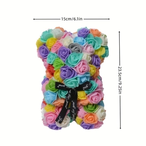 Detail view of 23.5cm colorful foam rose bear with Just for you ribbon bow decoration