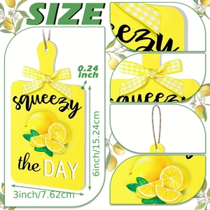 Summer lemon wood hanging sign with squeezy the day text and yellow plaid bow decor