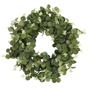 Artificial eucalyptus wreath for front door decor featuring dense green money leaves