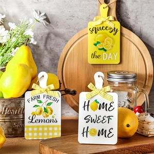 Lemon Wooden Hanging Sign Cutting Board Shaped Signs For Kitchen Farmhouse Decor Summer Party Lemonade Wall Decoration