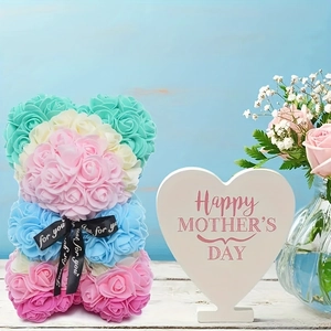 Close-up of colorful PE foam rose bear with Just for you ribbon and Mother's Day heart