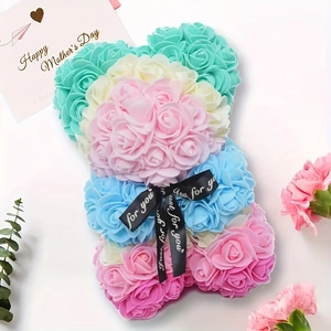 Rainbow foam flower bear with black Just For You ribbon and Happy Mother's Day card