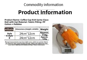 Detailed size chart and weight measurement of knitted coffee gnome Rudolph figures
