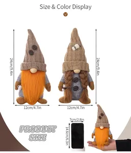 Size chart showing 24cm coffee gnome plush dolls with smartphone for scale