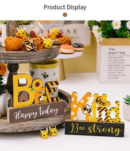 Bee-themed wooden desk decor set featuring Happy Today and Bee Kind inscriptions