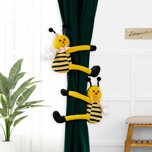 Par de alzapaños de cortina de abeja tejida amarilla con lazos y brazos flexibles
