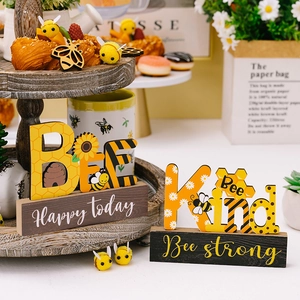 Rustic wood bee festival table signs with Happy Today and Bee Strong floral sunflower prints