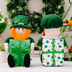 St. Patrick's Day gnome plush dolls with green shamrock gift boxes and orange beards