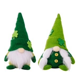 Saint Patrick's Day gnome pair with green sequin hats and clover leaf details