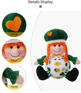 Détails du gnome de la Saint-Patrick avec chapeau en feutre vert et motif trèfle