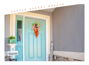 Handmade tulip carrot wreath for Easter front door decoration with polka dot bow