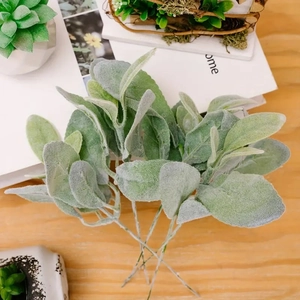 Artificial flocked lamb's ear leaves in sage green for forest style home flower arrangements