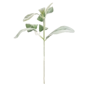 Artificial flocked lamb's ear stem with realistic silver-green fuzzy leaves for decor