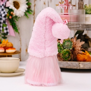 Gnome rose avec barbe en peluche et ruban de sensibilisation pour décoration de maison