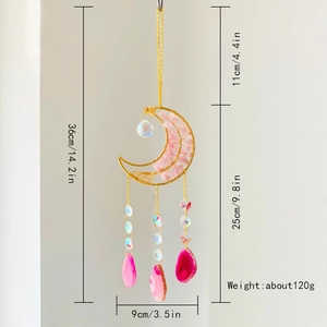 Moon suncatcher detail with agate slices and dimensions of 36cm height and 9cm width