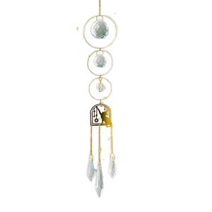 Golden suncatcher with crystal balls and cat star pattern for home window decor