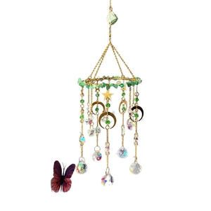 Bohemian sun catcher with green aventurine, golden moon stars and crystal prisms