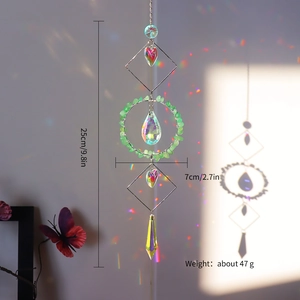 Hanging crystal suncatcher with natural stones and metal ring for home decoration