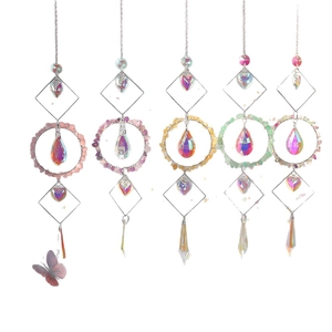 Five crystal suncatchers with natural crushed stones and faceted teardrop pendants