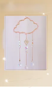Detailed cloud suncatcher with pink crystals, golden wire and clear prism balls