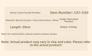 Detailed specs for cloud crystal hanging ornament with natural prism and metal elements